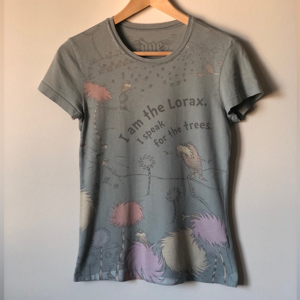 UO Y2K Dr. Seuss Lorax Mighty Fine Graphic T-Shirt -size XS/S -pastel trees tee